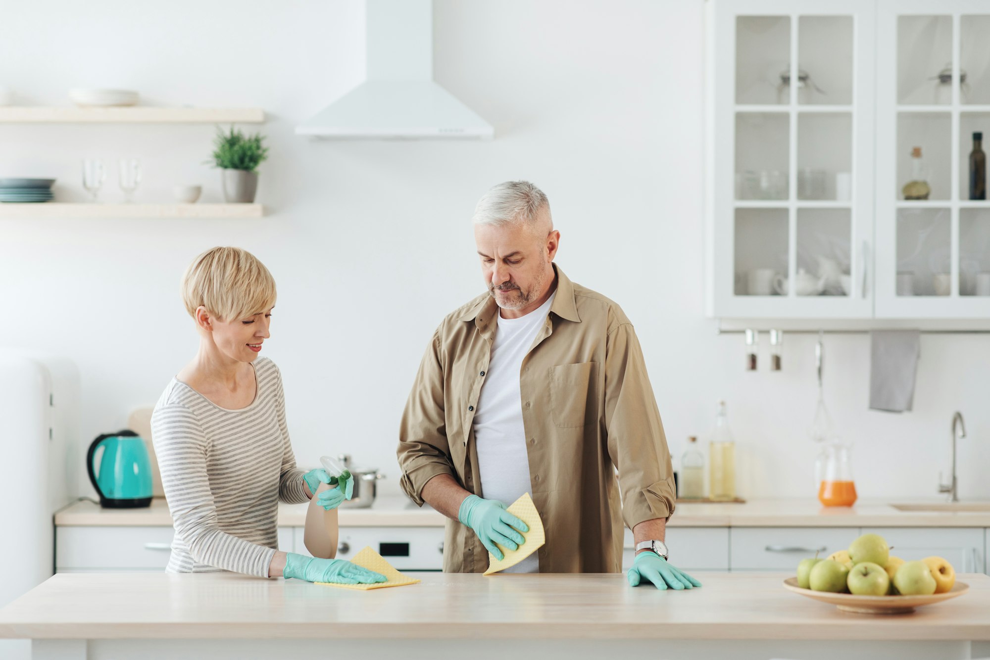 Cleaning together, household chores and hygiene in apartment